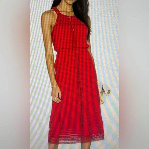 Joie red gauze, embroidered, midi dress, size large, NWT - Picture 3 of 12